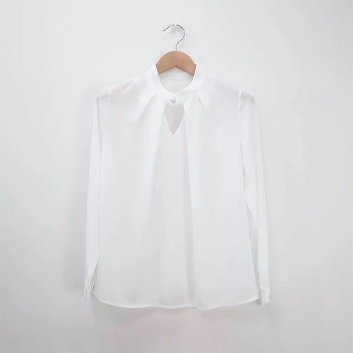 olid Chiffon Blouse - Slim Long Sleeve Hollow Sexy Spring Summer Top