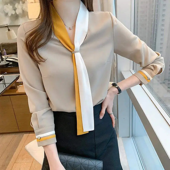 Patchwork Elegant Blouse - Slim Chiffon Business Office Top