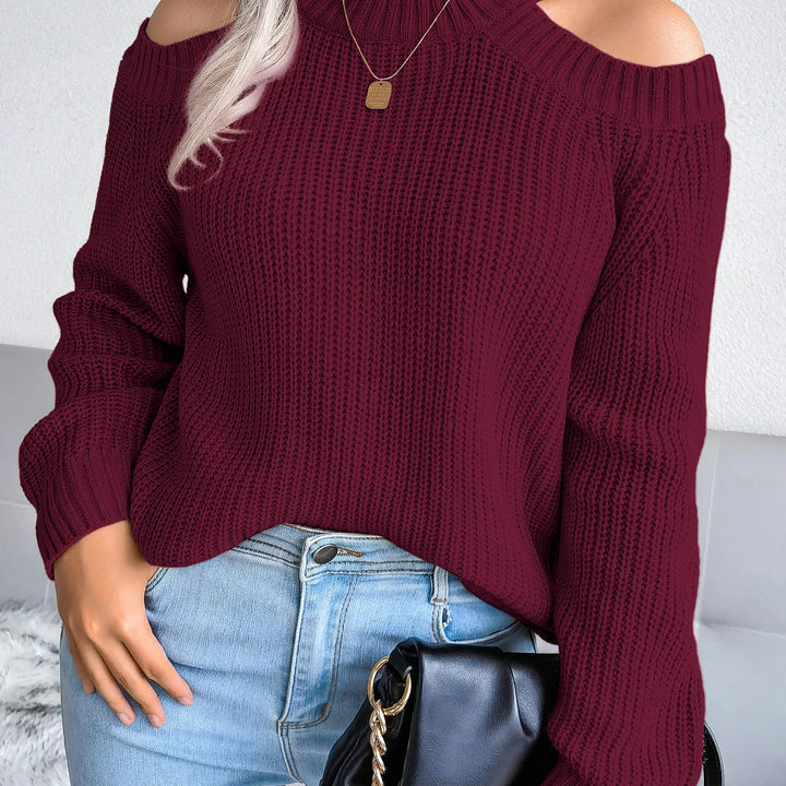 Autumn Winter Solid Color Off-Shoulder Sweater - Crew Neck Long Sleeve Knit Top