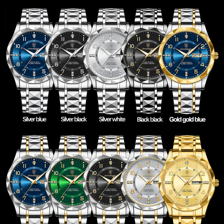 POEDAGAR Men's Luxury Quartz Watch – Waterproof, Date, Luminous, Stainless Steel