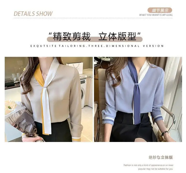 Patchwork Elegant Blouse - Slim Chiffon Business Office Top