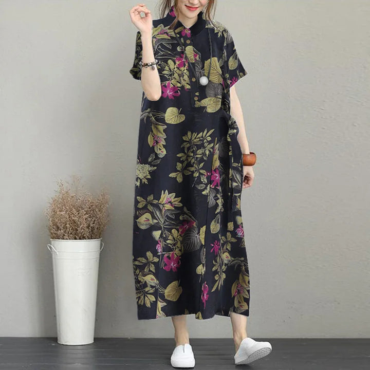 ZANZEA Bohemian Floral Shirt Dress - Summer Retro Lapel Short Sleeve Kaftan