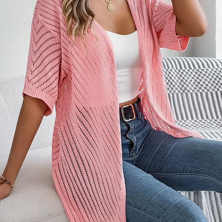 Casual Solid Color Short Sleeve Hollow Out Knitted Cardigans