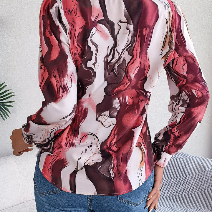 Casual All Over Print Notch Collar Button Long Sleeve Shirt