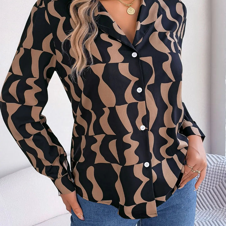 Casual Striped Lapel Collar Shirt - Button Front Long Sleeve