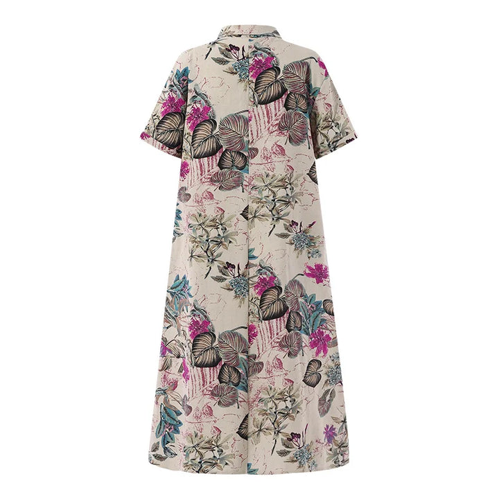 ZANZEA Bohemian Floral Shirt Dress - Summer Retro Lapel Short Sleeve Kaftan