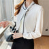 White Chiffon Blouse - Elegant Scarf Collar Long Sleeve Office Top