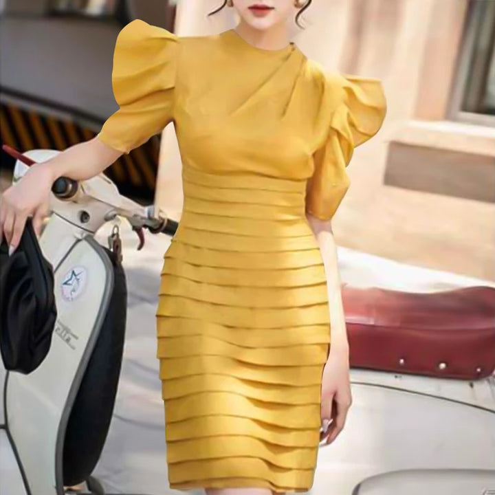 ZANZEA Summer Pleated Puff Sleeve Dress - Sexy O-Neck Slimming Party Sundress