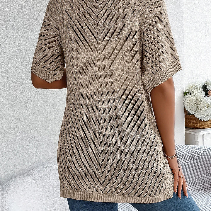 Casual Solid Color Short Sleeve Hollow Out Knitted Cardigans