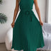 Elegant standing collar sleeveless waist cinched pleated dress