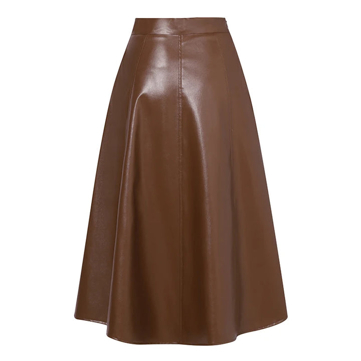 ZANZEA Women's High-Waisted PU Leather Midi Skirt – Elegant Office Style