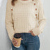 Casual Round Neck Twisted Button Sweater - Long Sleeve Knitted Pullover