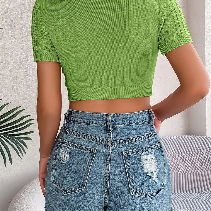 Casual Crew Neck Short Sleeve Pullover Solid Sweater, Women's Clothing