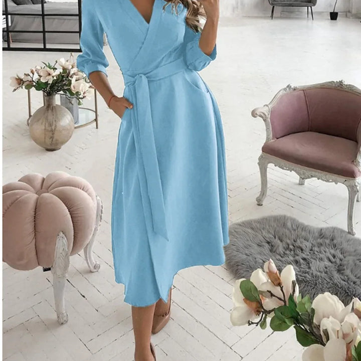 Women's V-Neck Long Sleeve Wrap Dress with various prints