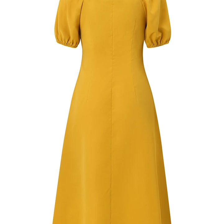 ZANZEA Elegant Puff Sleeve Swing Dress - Summer Square Collar Waisted Sundress