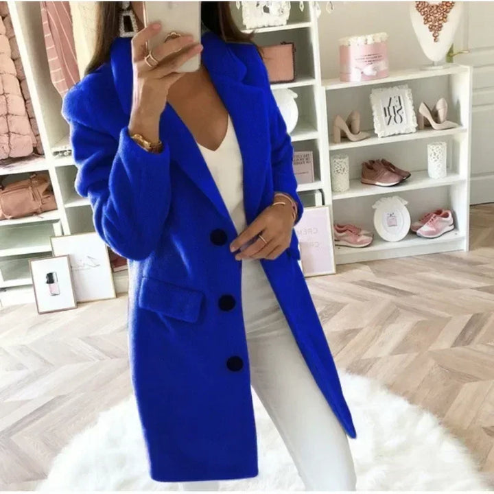 Women's Double-Breasted Woolen Coat with Suit Collar – Elegant Medium Length