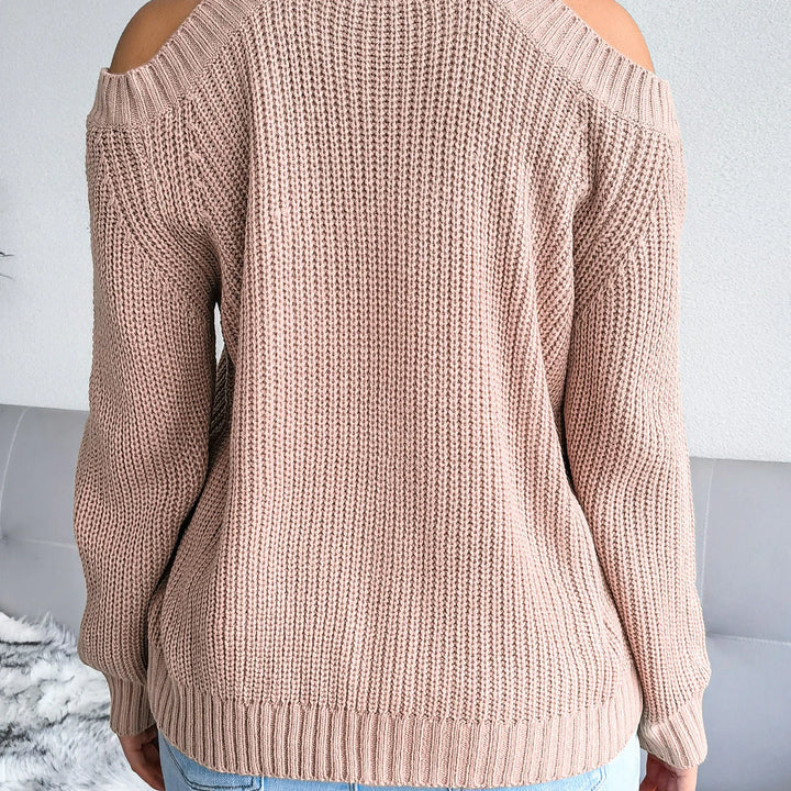 Autumn Winter Solid Color Off-Shoulder Sweater - Crew Neck Long Sleeve Knit Top