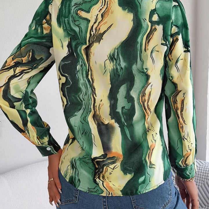 Casual All Over Print Notch Collar Button Long Sleeve Shirt