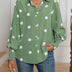 Casual Lapel Button Down Balloon Polka Dot Print  Lantern Sleeve Shirt