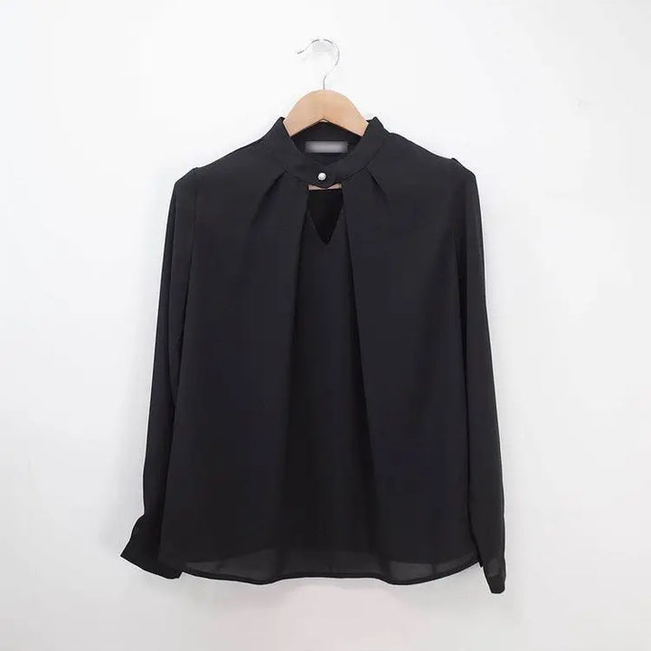 olid Chiffon Blouse - Slim Long Sleeve Hollow Sexy Spring Summer Top