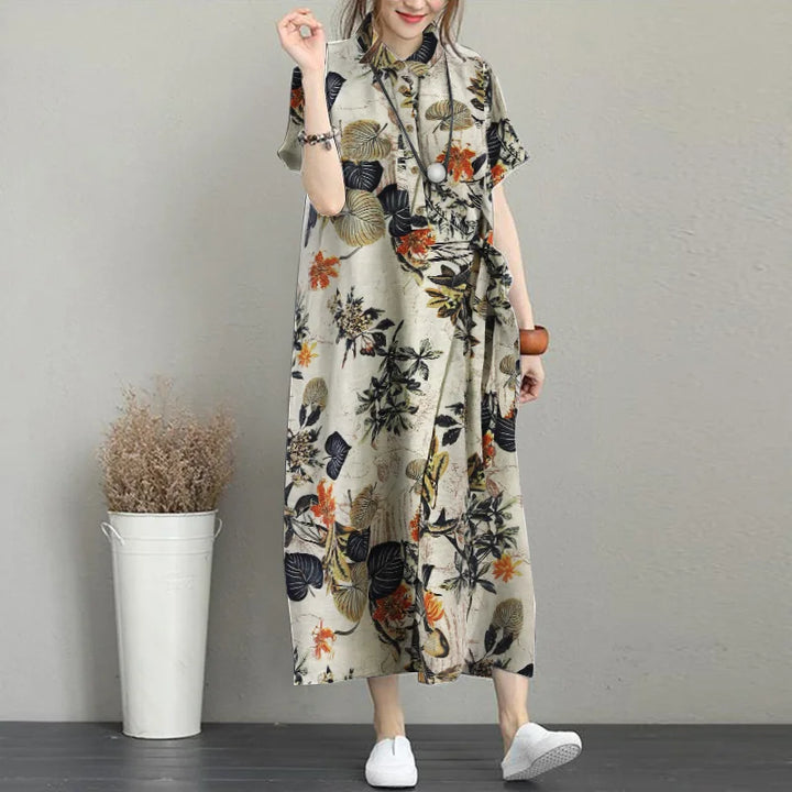 ZANZEA Bohemian Floral Shirt Dress - Summer Retro Lapel Short Sleeve Kaftan