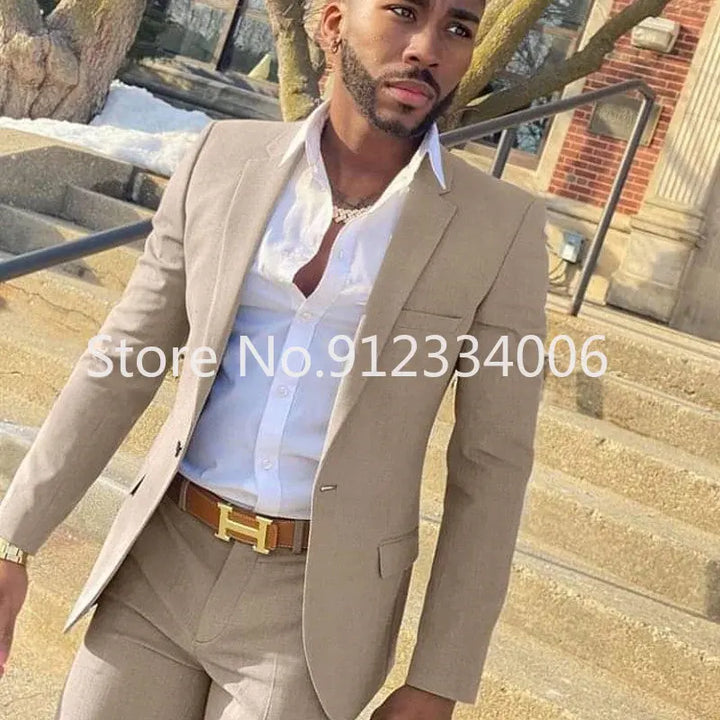 Beige Slim Fit 2-Piece Suit for Men – Wedding Tuxedo with Blazer and Pants