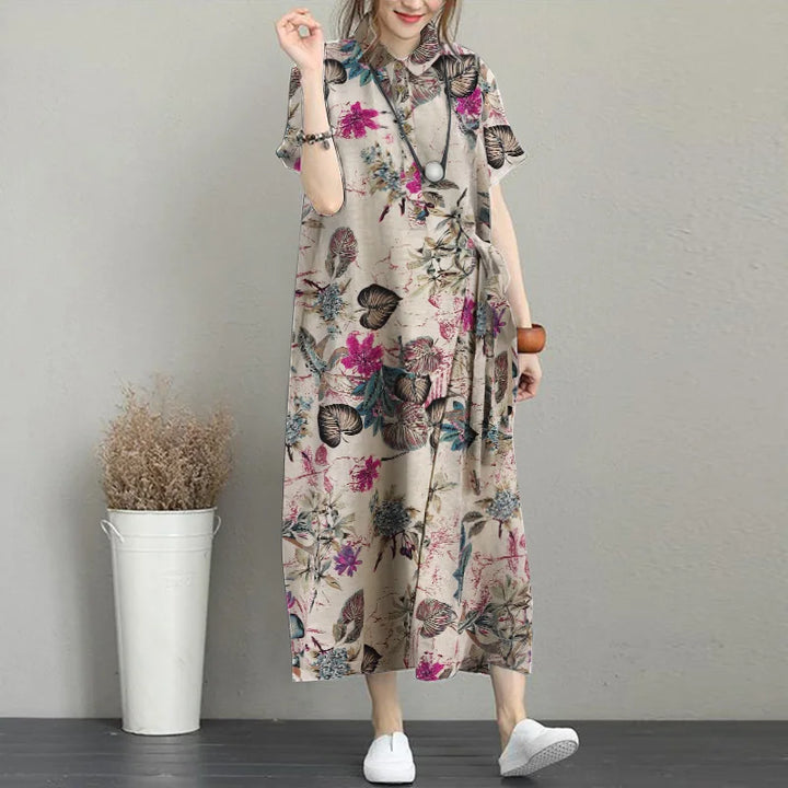 ZANZEA Bohemian Floral Shirt Dress - Summer Retro Lapel Short Sleeve Kaftan