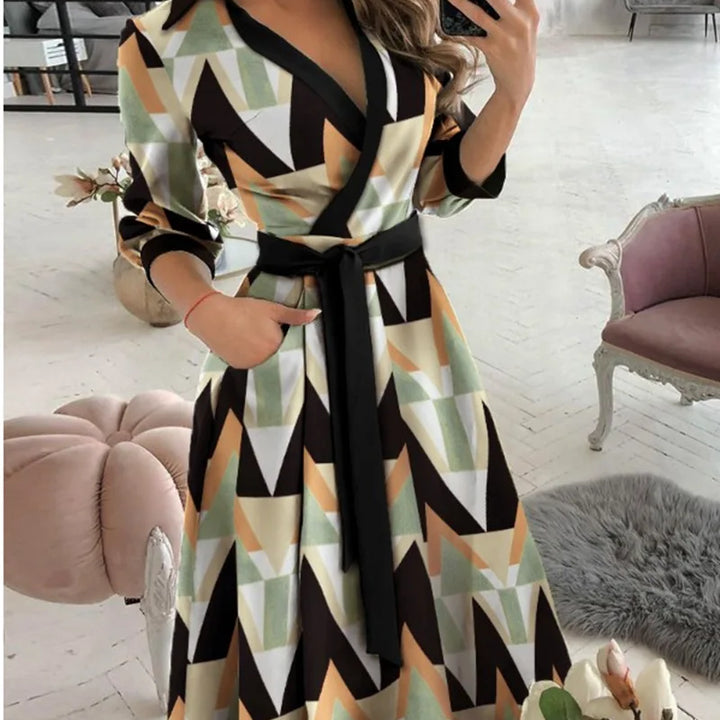 Women's V-Neck Long Sleeve Wrap Dress with various prints