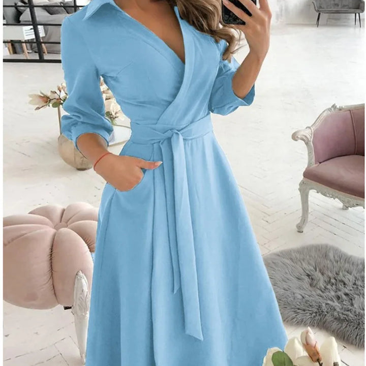 Women's V-Neck Long Sleeve Wrap Dress with various prints