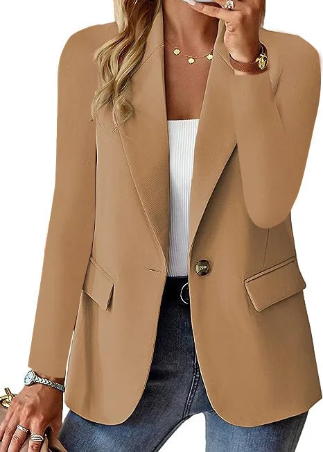 Women's Long Sleeve Down Coat – Spring/Autumn Blazer Style Cardigan