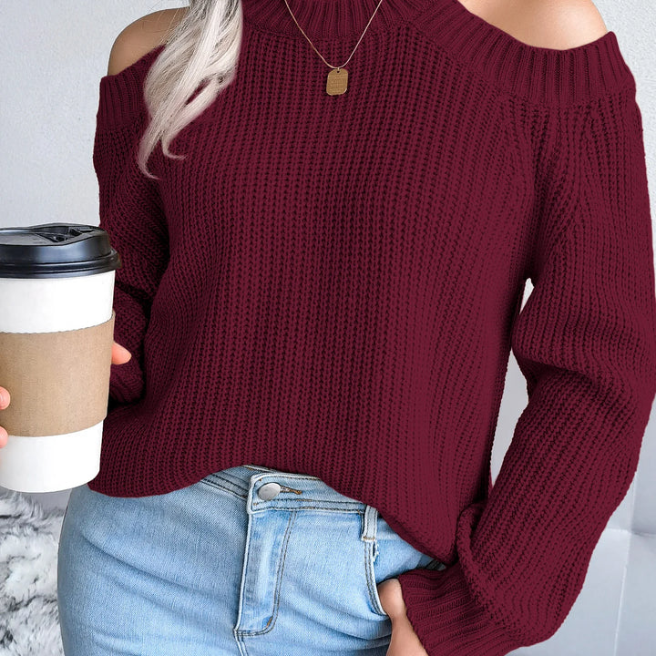 Autumn Winter Solid Color Off-Shoulder Sweater - Crew Neck Long Sleeve Knit Top