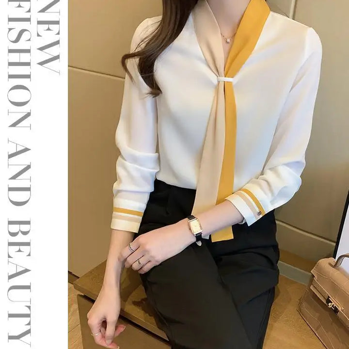 Patchwork Elegant Blouse - Slim Chiffon Business Office Top