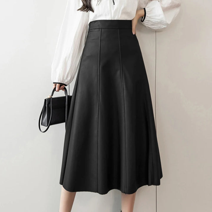 ZANZEA Women's High-Waisted PU Leather Midi Skirt – Elegant Office Style