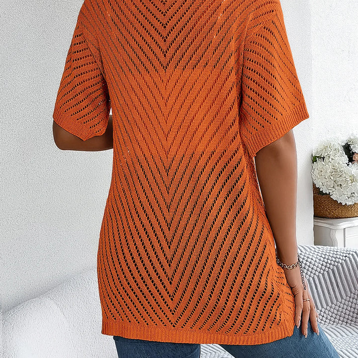 Casual Solid Color Short Sleeve Hollow Out Knitted Cardigans