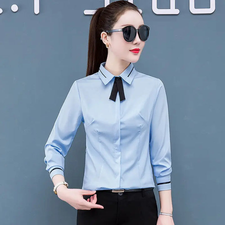 Classic Chiffon Blouse - Plus Size Slim Long Sleeve Women's Top