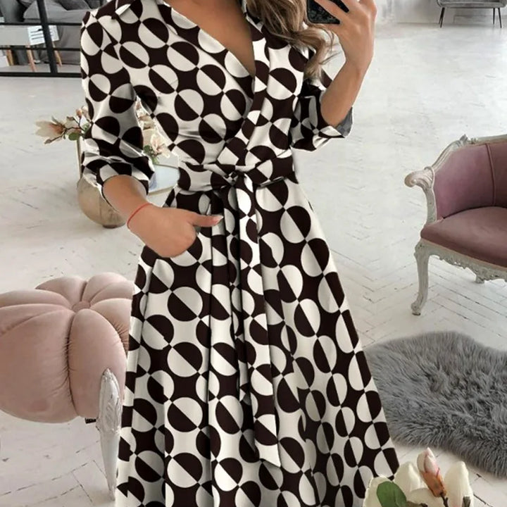 Women's V-Neck Long Sleeve Wrap Dress with various prints