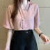 Short Sleeve V-neck Chiffon Blouse - Breathable Slim Elegant Summer Office Top