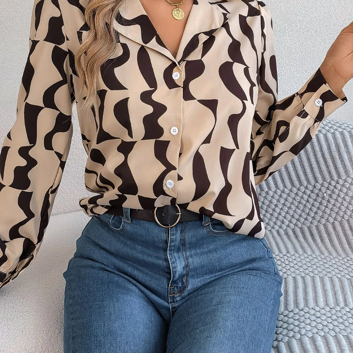 Casual Striped Lapel Collar Shirt - Button Front Long Sleeve