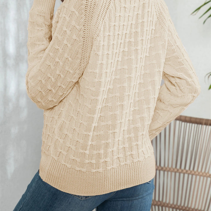 Casual Round Neck Twisted Button Sweater - Long Sleeve Knitted Pullover