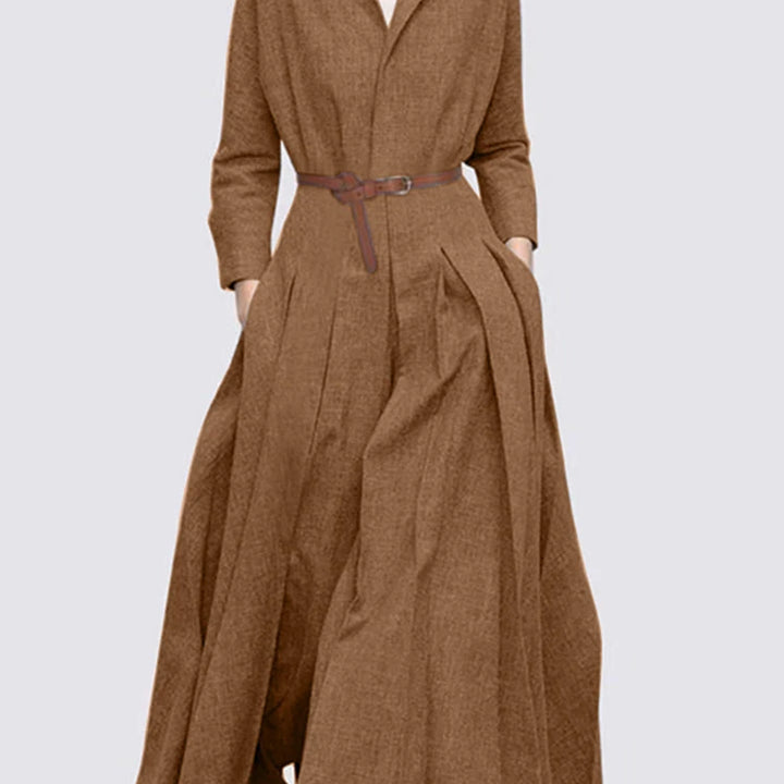 ZANZEA Spring Office Maxi Dress - Casual Oversized Lapel A-line Long Sleeve Dress