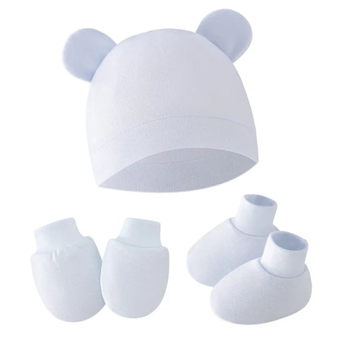 Newborn Hat, Gloves & Socks Set – Cute Ear Design, Baby Gift & Photography Props
