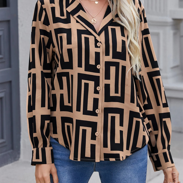 Elegant geometric printed long sleeved shirts