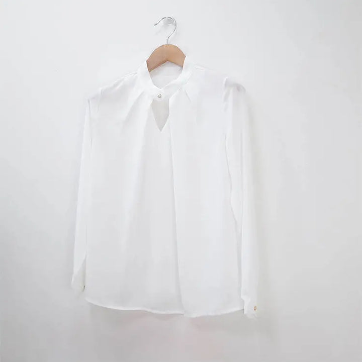 olid Chiffon Blouse - Slim Long Sleeve Hollow Sexy Spring Summer Top