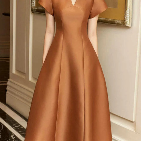 ZANZEA Vintage V-neck Maxi Dress - Short Sleeve Waisted A-line Party Sundress