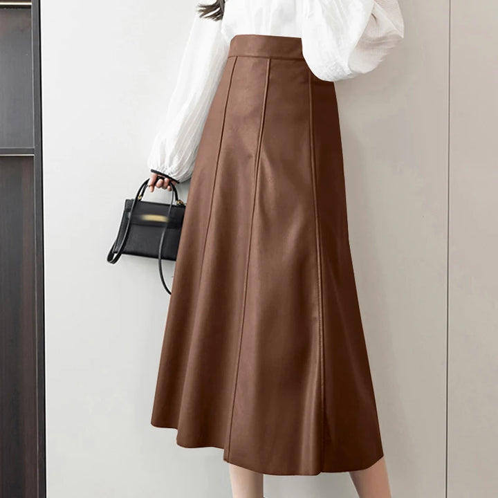 ZANZEA Women's High-Waisted PU Leather Midi Skirt – Elegant Office Style