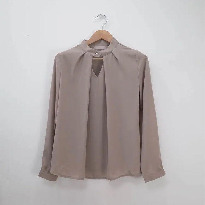 olid Chiffon Blouse - Slim Long Sleeve Hollow Sexy Spring Summer Top