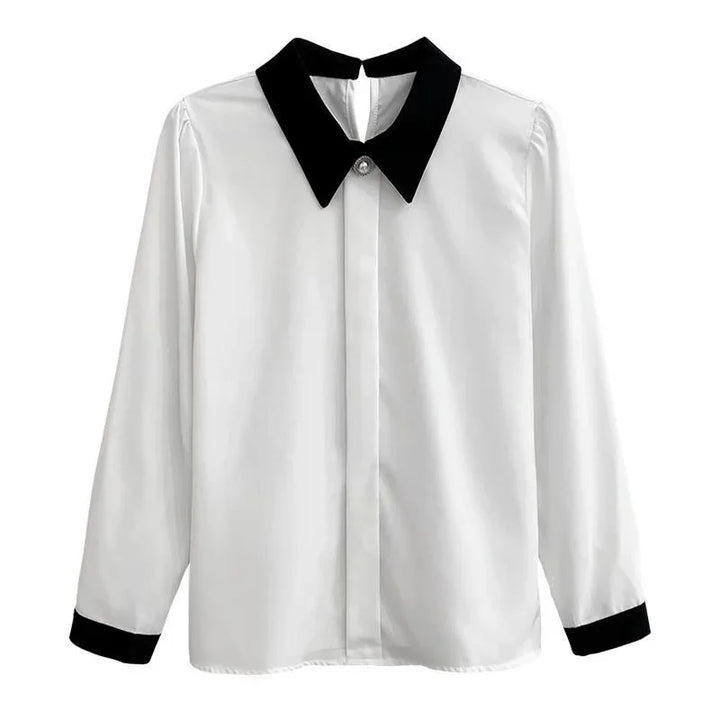 Women's Spring Autumn Blouse - Casual Long Sleeve Turn-Down Collar Shirt