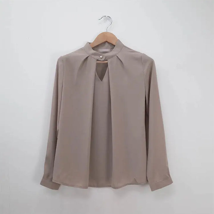 olid Chiffon Blouse - Slim Long Sleeve Hollow Sexy Spring Summer Top