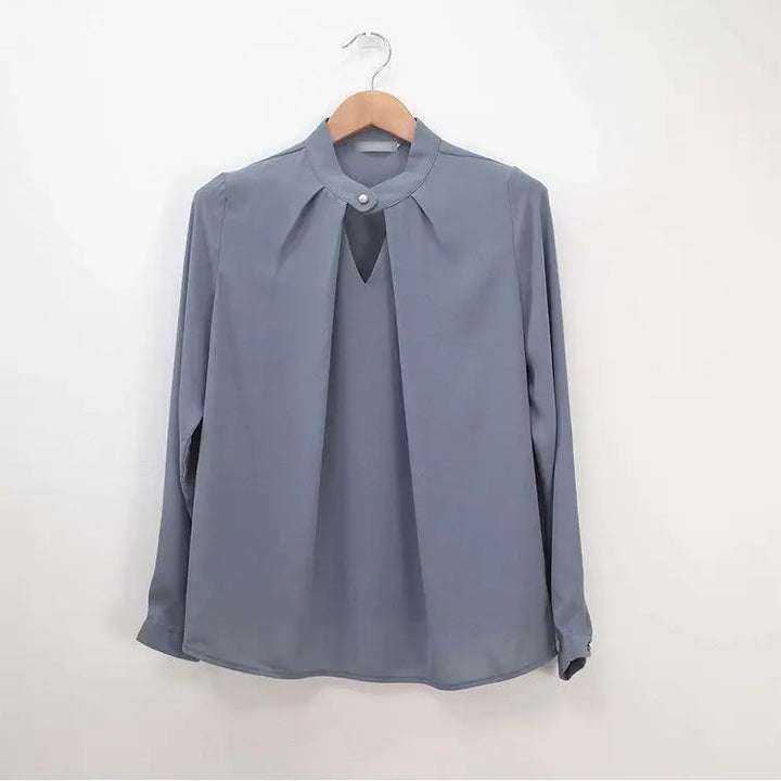 olid Chiffon Blouse - Slim Long Sleeve Hollow Sexy Spring Summer Top