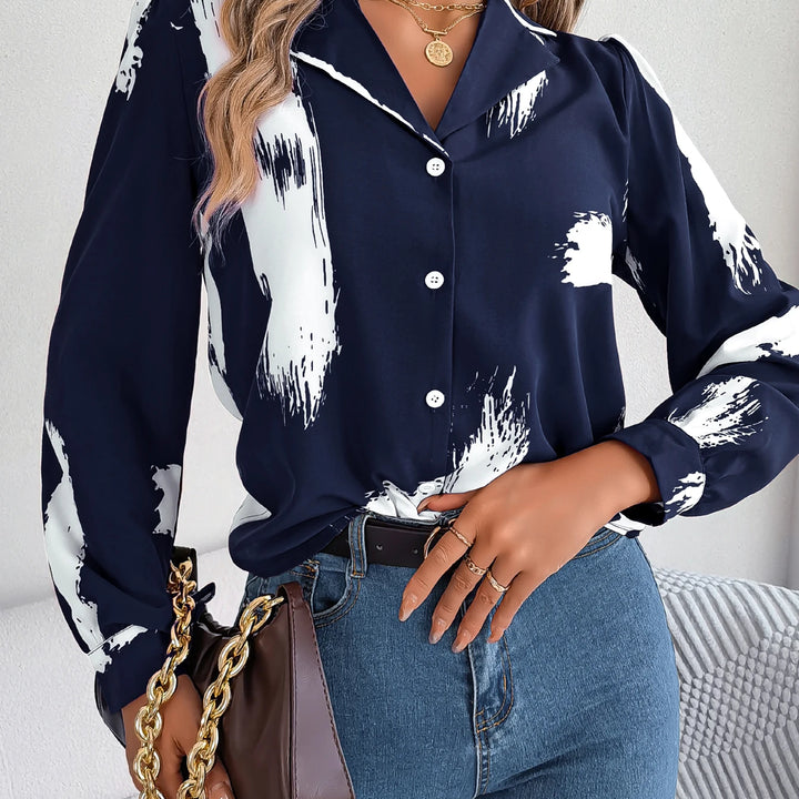 Elegant Long Sleeve Brush Print Button Front Work Office Shirt